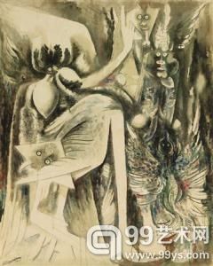 古巴超現(xiàn)實主義畫家維弗拉德·蘭姆 1944年作品《偶像（奧拉/空氣和死亡的神）》 